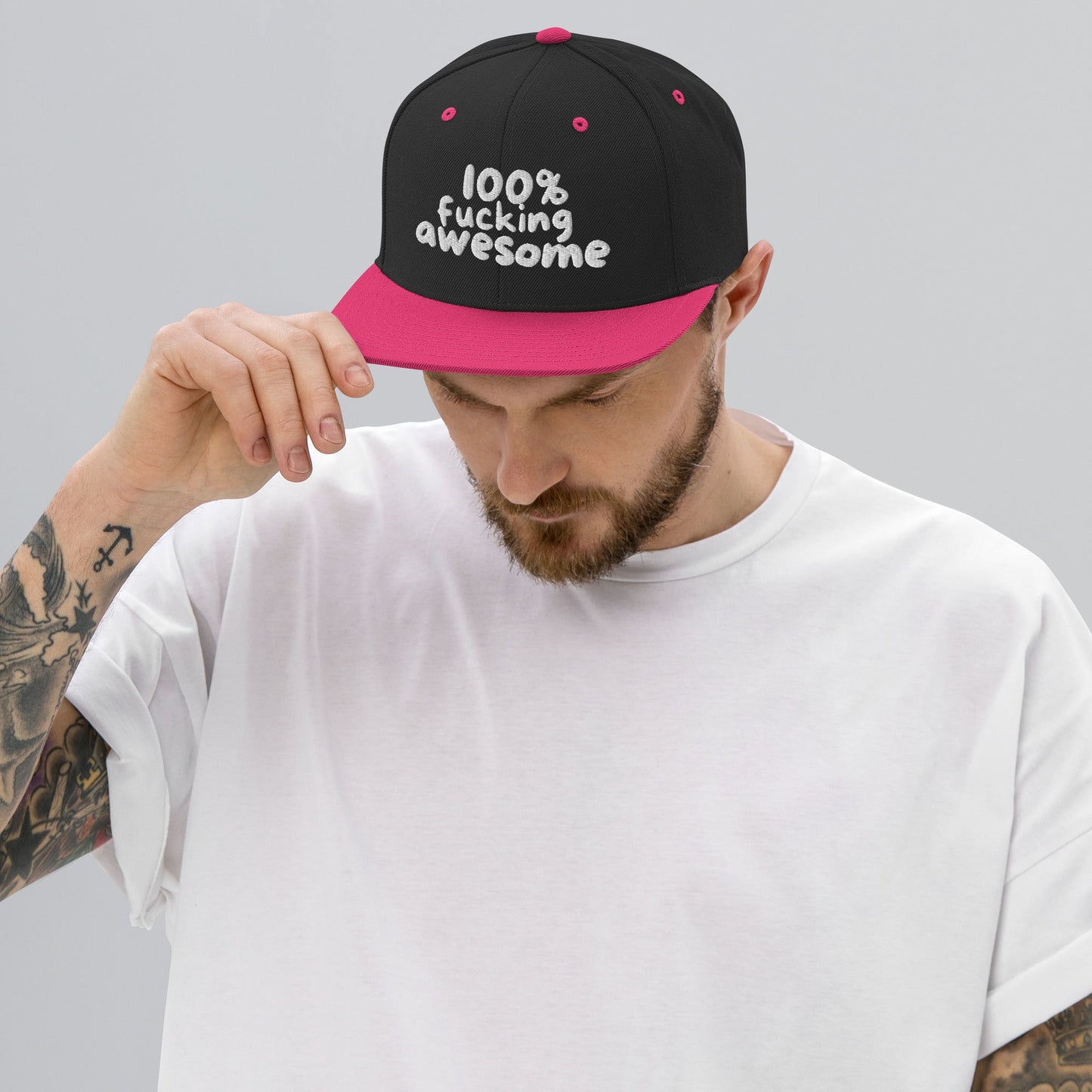 100% Fucking Awesome - Snap Back Hat Black/ Neon Pink t-shirt from Raelfly