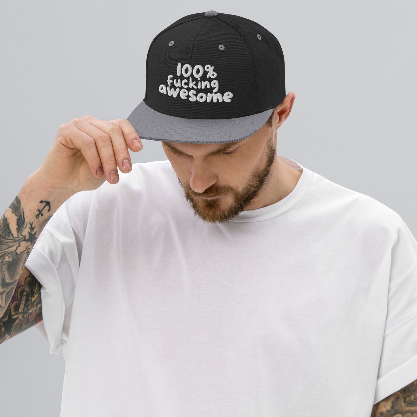 100% Fucking Awesome - Snap Back Hat Black/ Silver t-shirt from Raelfly