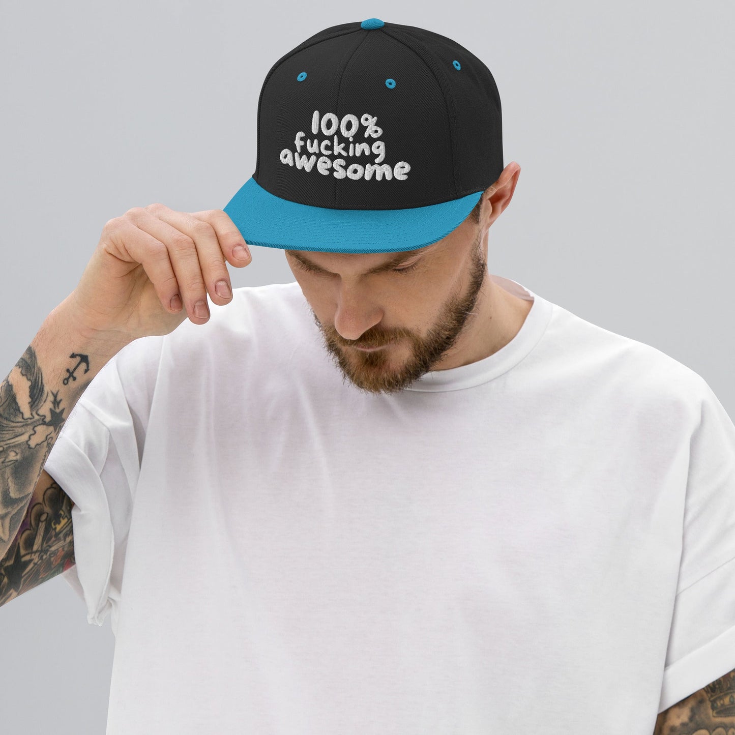 100% Fucking Awesome - Snap Back Hat Black/ Teal t-shirt from Raelfly