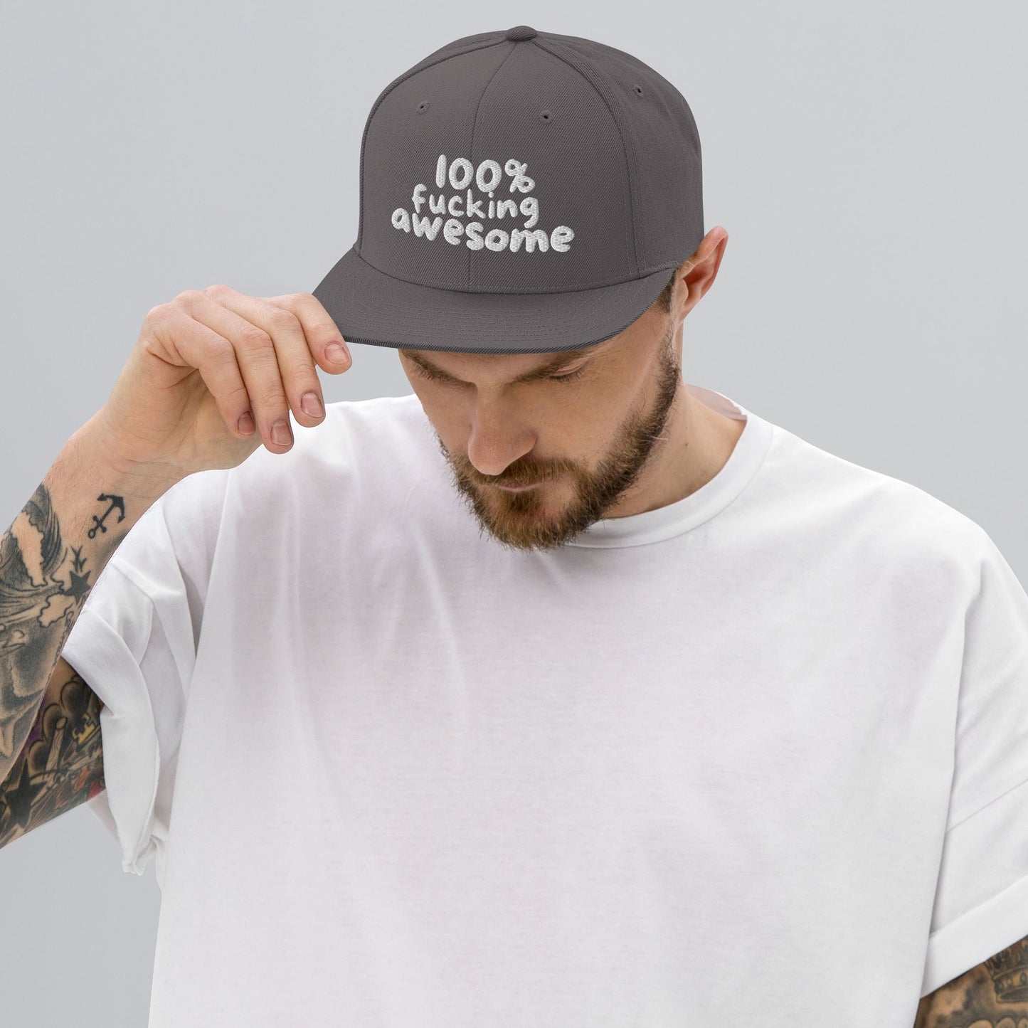 100% Fucking Awesome - Snap Back Hat Dark Grey t-shirt from Raelfly