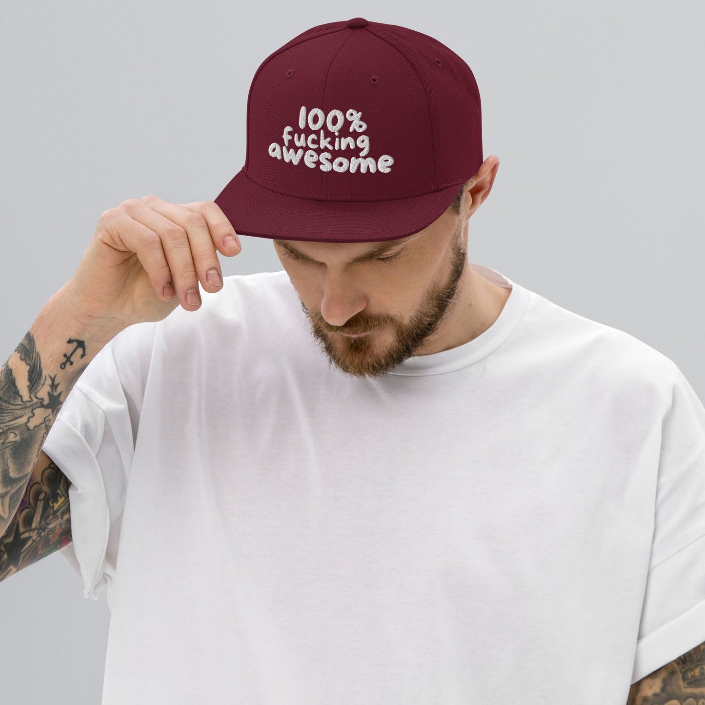 100% Fucking Awesome - Snap Back Hat Maroon t-shirt from Raelfly