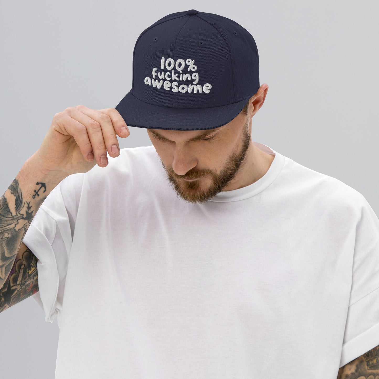 100% Fucking Awesome - Snap Back Hat Navy t-shirt from Raelfly
