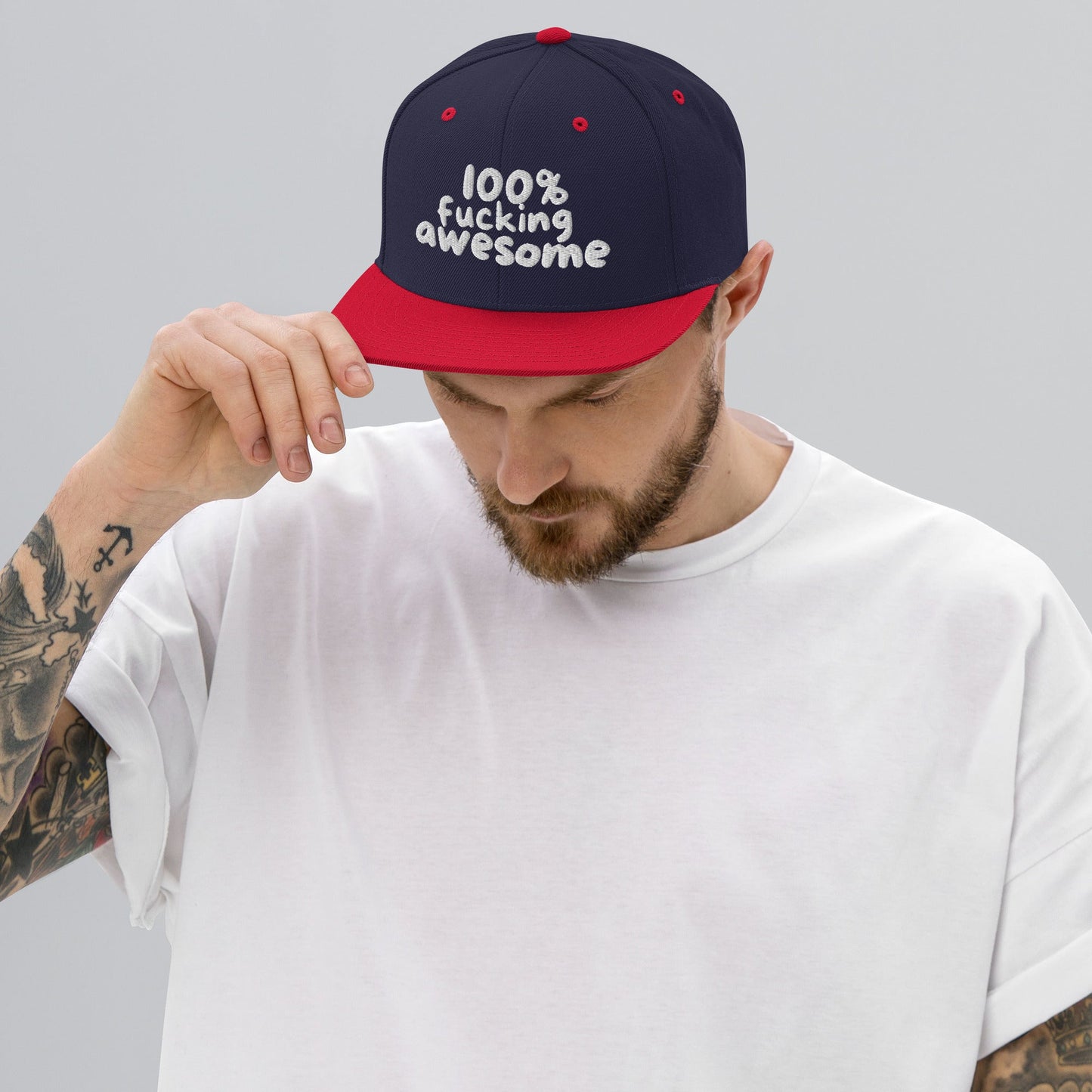 100% Fucking Awesome - Snap Back Hat Navy/ Red t-shirt from Raelfly