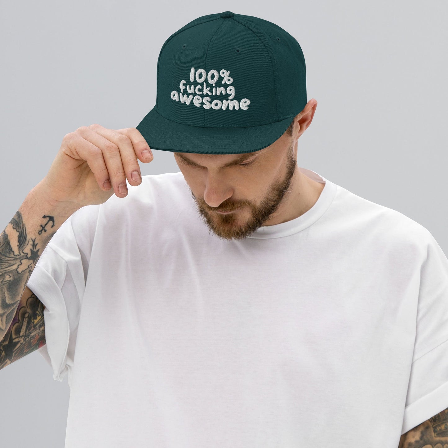 100% Fucking Awesome - Snap Back Hat Spruce t-shirt from Raelfly