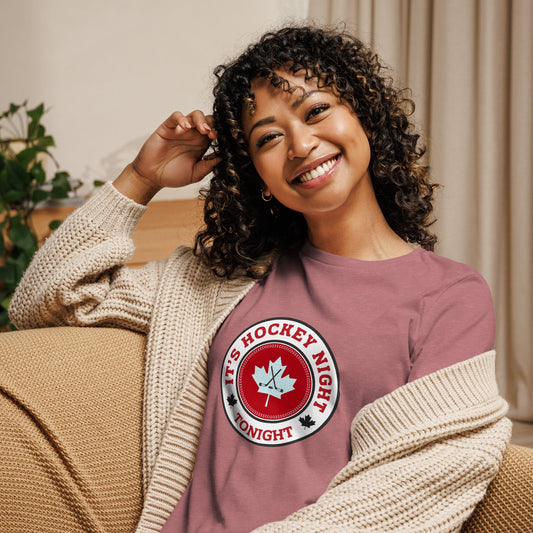 Hockey Night Tonight - Emblem - Women's Fit Relaxed T-Shirt Heather Mauve S t-shirt from Raelfly