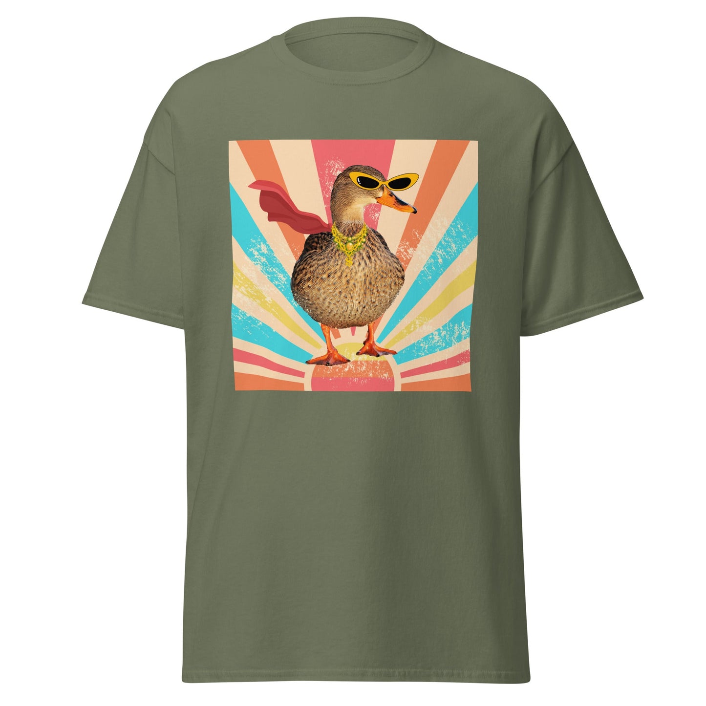 Superhero Duck - Unisex Tee Military Green S t-shirt from Raelfly